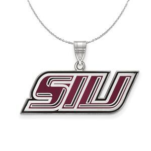 Sterling Silver Southern Illinois U. Small Enamel Necklace - 24 In